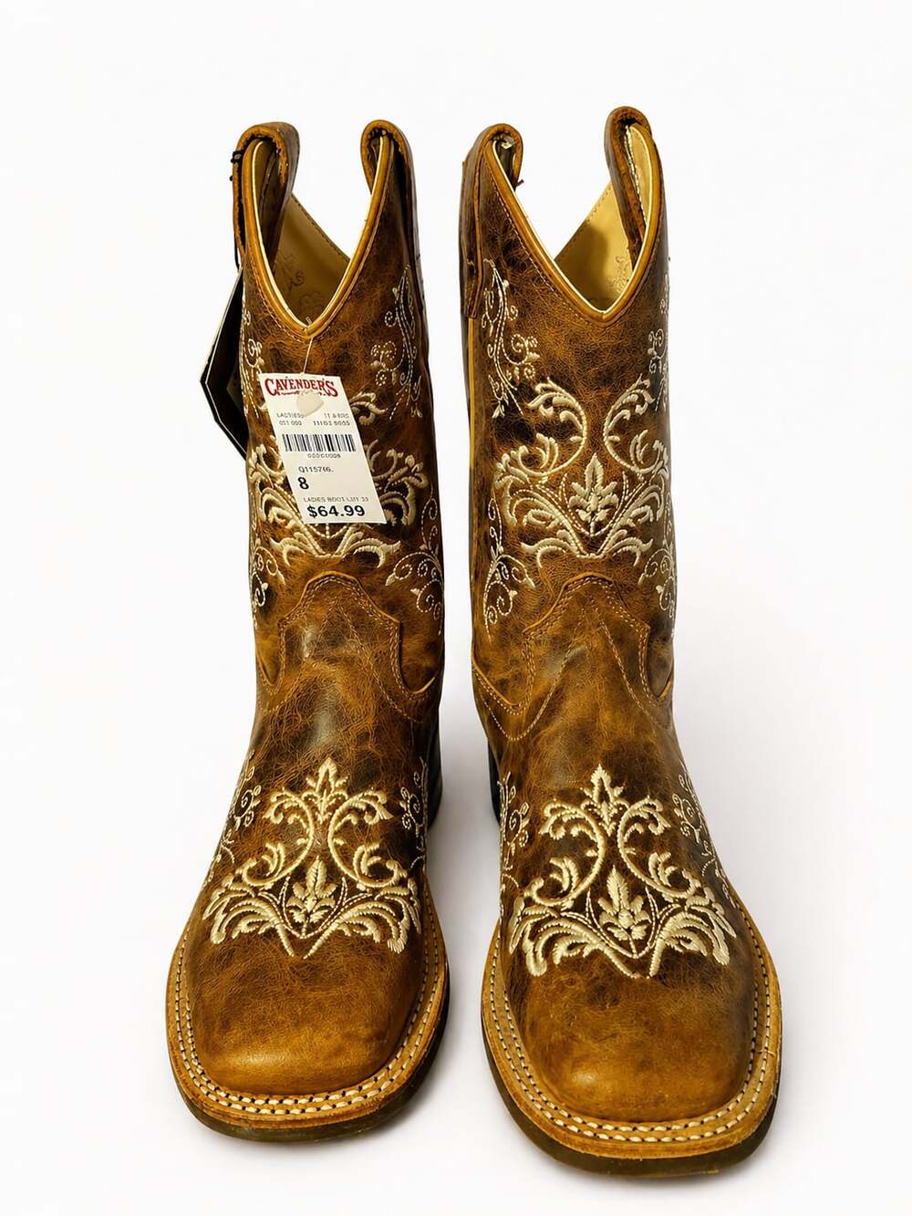Cavender's Ladies Embroidered Square Toe Western Boots Size 8